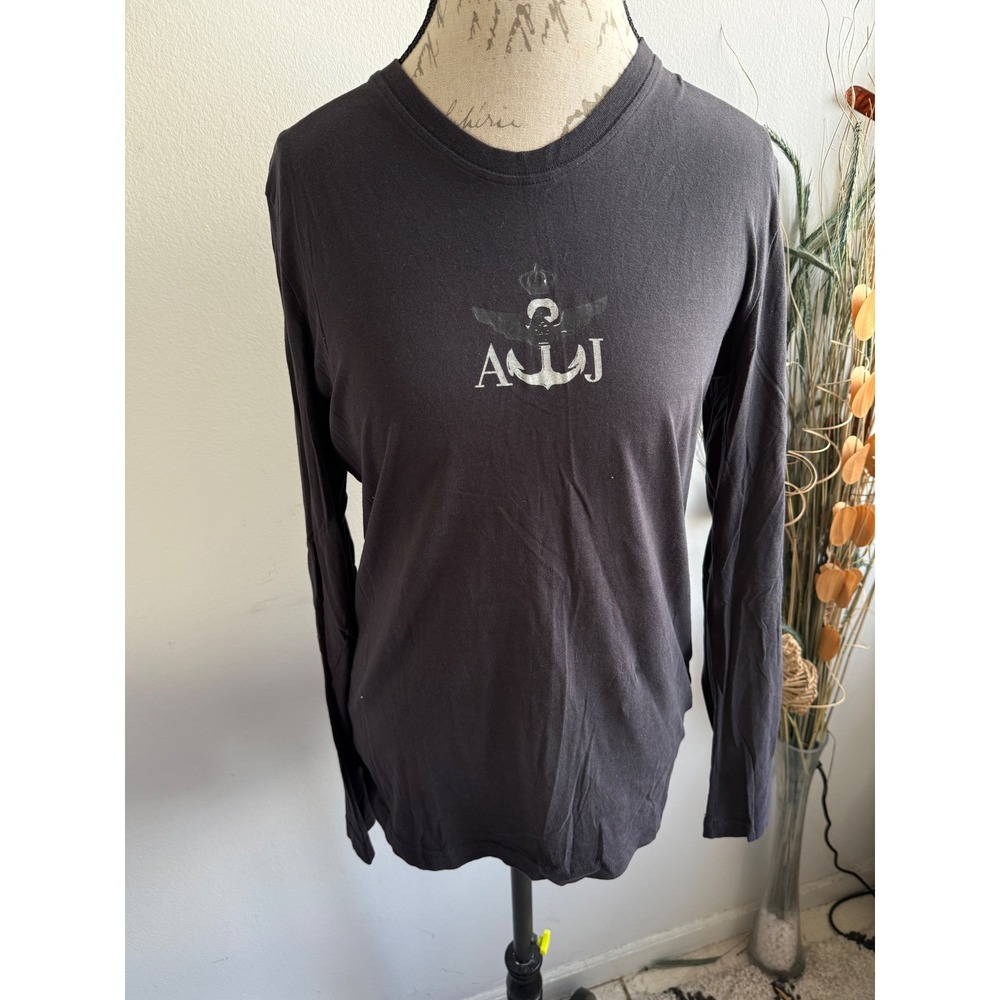 Armani Jeans AJ Men's Long Sleeve T‎ Shirt Anchor Crown Graphic Dark Gray Size m